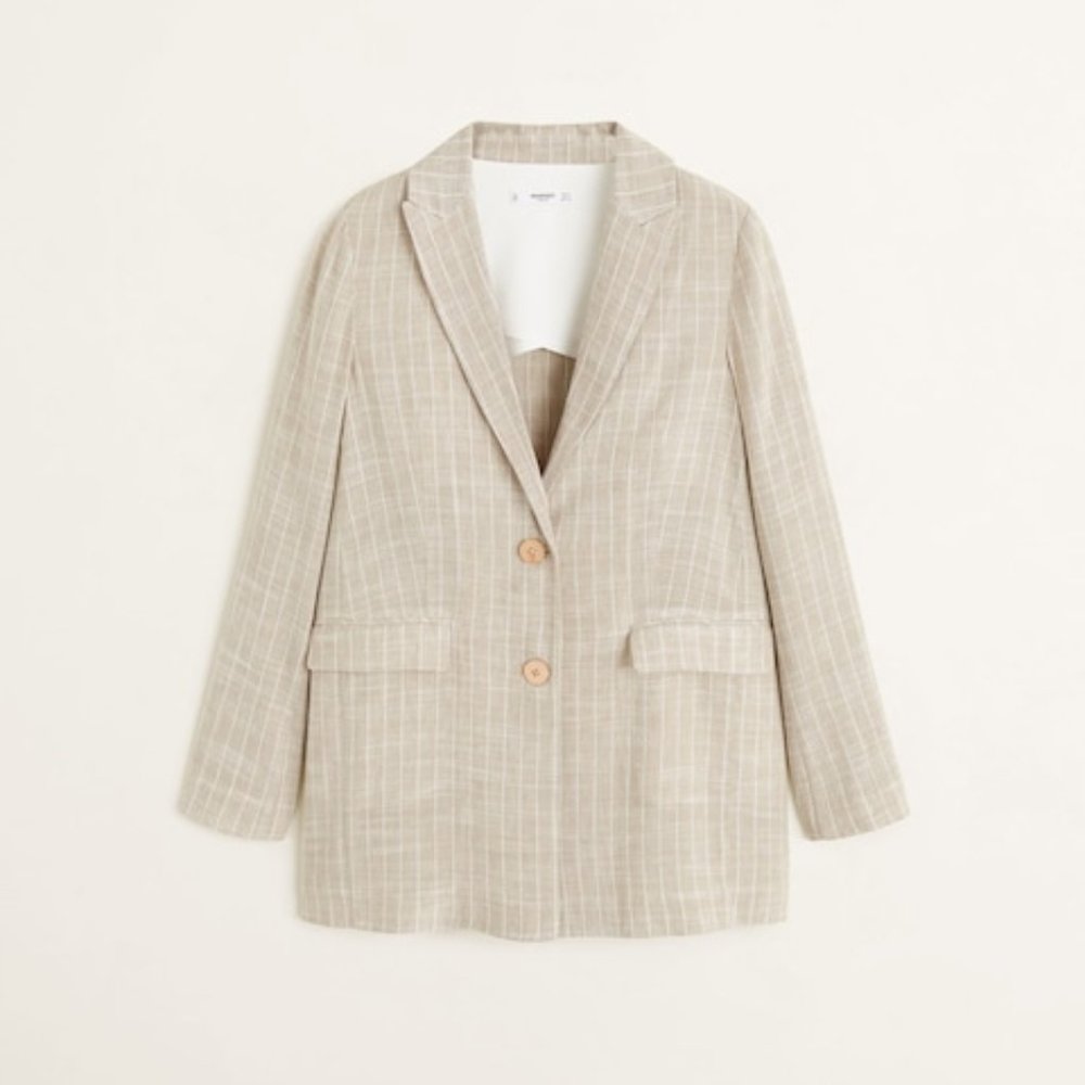 Beige Linen Blend Blazer - Picture 2 of 11